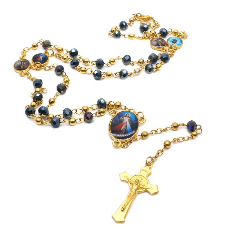 Kryds vedhæng rosenkrans halskæde kristen religion jesus glas krystal kæde charme  q0ka: 1