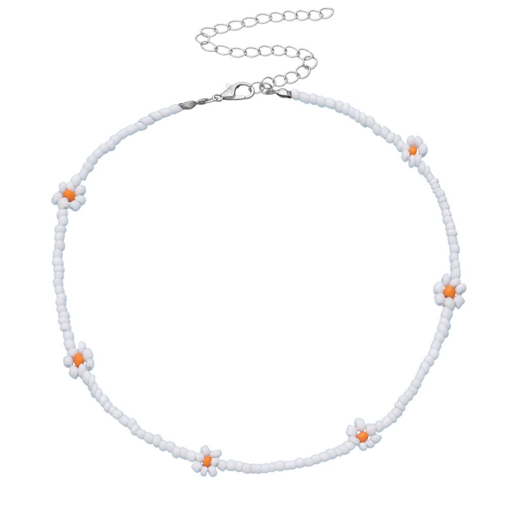 Nowa wiosna kolorowe małe koraliki naszyjnik dla kobiet moda Handmade Daisy z kwiatami i koralikami Chokers naszyjniki biżuteria Boho: white