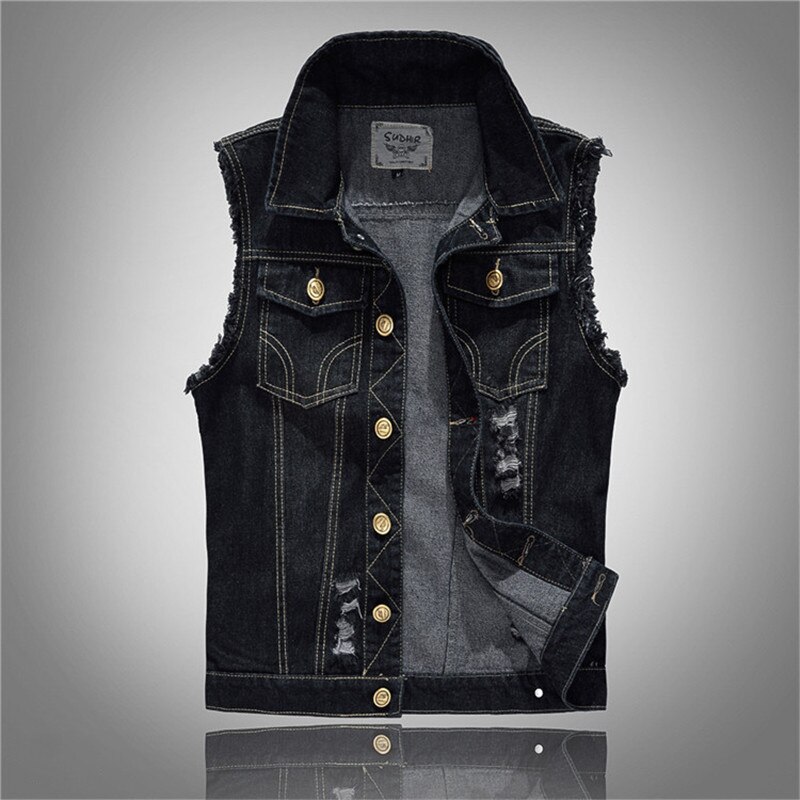 Spring Ripped Jean Jacket Mens Denim Vest Hip Hop Jean Waistcoat Men Classic Cowboy Sleeveless Jacket Male Summer Tank Plus Size