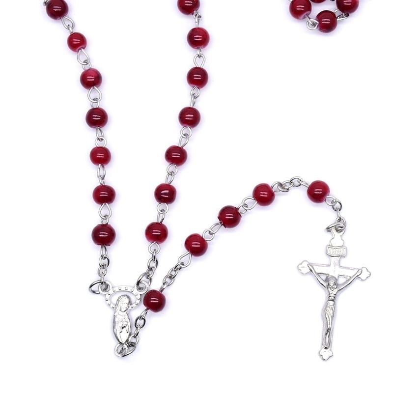 6mm rosenkrans glasperler jesus kryds vedhæng halskæde charme kæde smykker christ