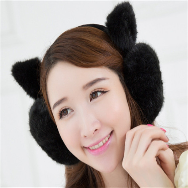 Solid Earlap Faux Fur Winter Warmer Big Earmuffs Thicken Plush Fluffy Ear Muffs Winter Ladies Cute Earmuffs: Black