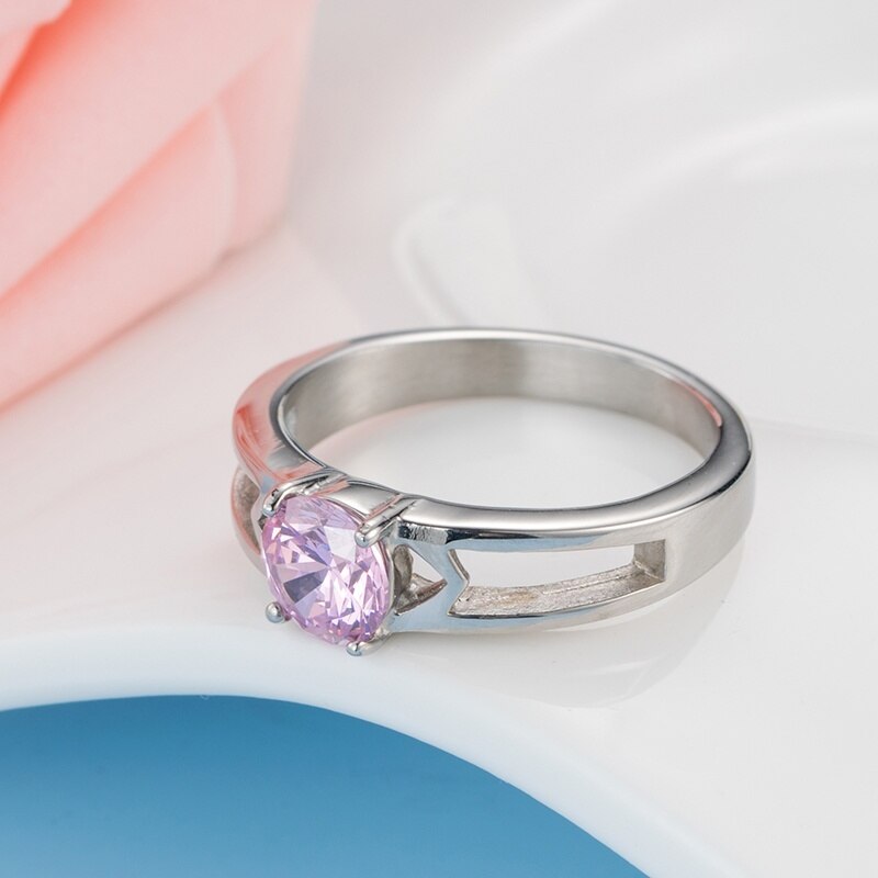 Trouwring Dames - Roestvrij Staal Zirkonia - Rond Geslepen - US Maat 6-9 - 3mm Band: 6 / Roze