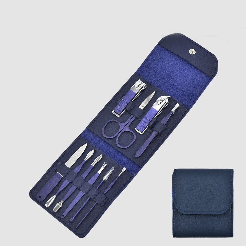 Nagelklippare hushålls blå nagelsax pincett pedikyr kit nagelkonst kit manikyr verktyg skönhetsset: 10 st