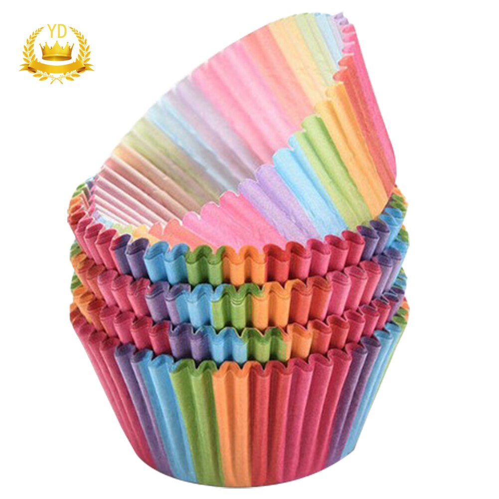 100 Stks/set Kleurrijke Regenboog Papier Cupcake Bakpapier Cup Keuken Koken Diy Cake Bakvormen Gereedschap