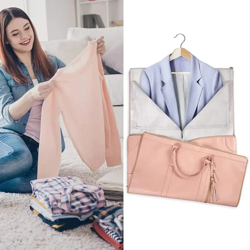 Bolso de viaje plegable para mujer, práctico bolso de mano para ropa, bolso de lona grande de cuero PU, bolso de viaje de negocios para mujer