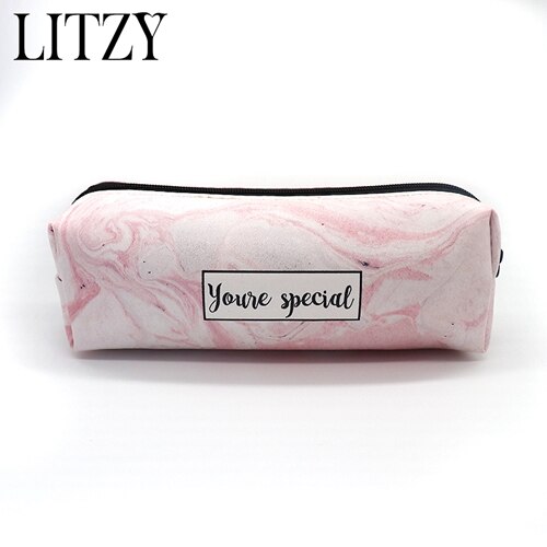 Marmer Etui School Leuke Potlood Gevallen Voor Meisjes Jongen Kawaii Lederen Grote Pen Tas Pencilcase Zakje School Briefpapier: Pink color 1