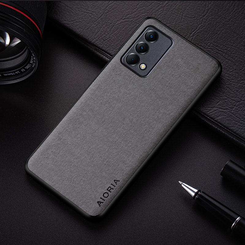fallen für Realme GT Meister Auflage funda einfache einfarbig textil Leder stoßfest schutzhülle Zurück Abdeckung coque: hell grau