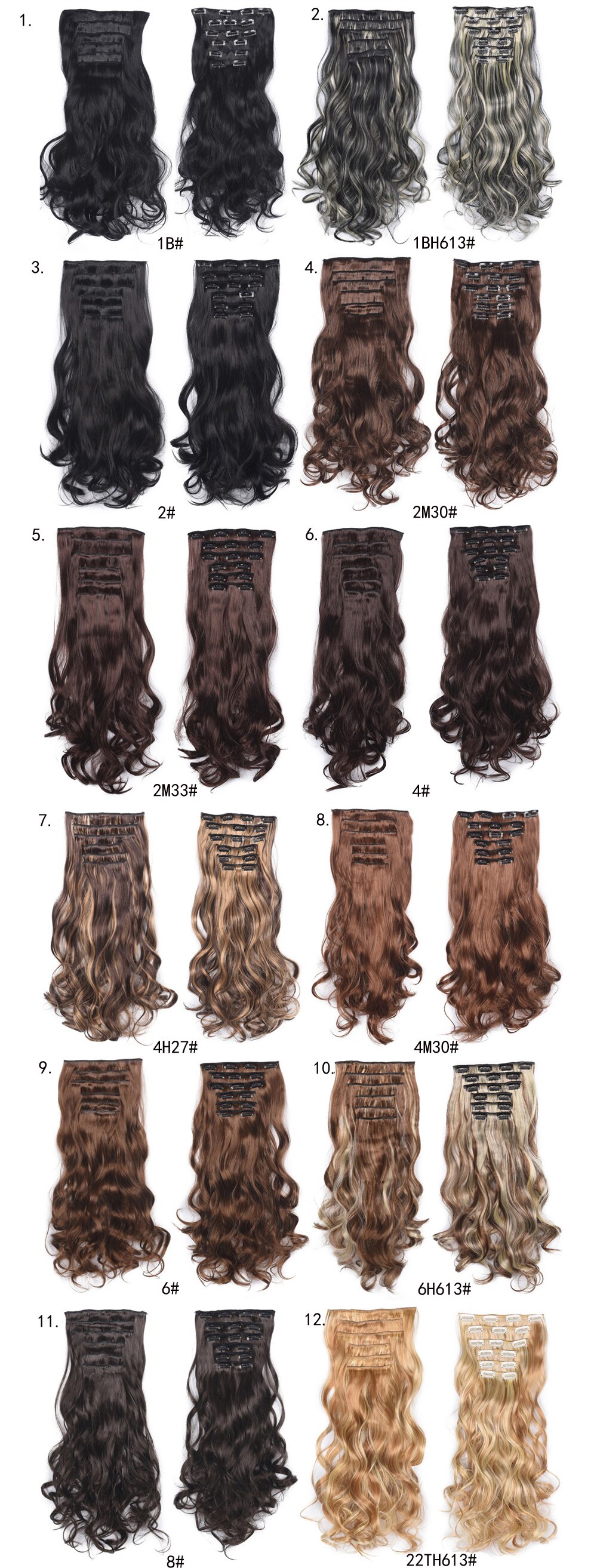 22" 16 Clips Synthetic Body Wave Clip In Hair Extensions Long Curly Heat Resistant Hairpiece Ombre Hair For Women