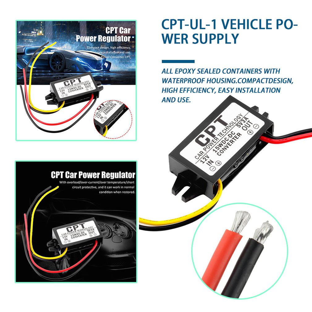 CPT-UL-1 Waterdichte Dc/Dc Converter Regulator 12V Naar 5V 3A 15W Auto Led Display Power Cpt auto Power Regulator