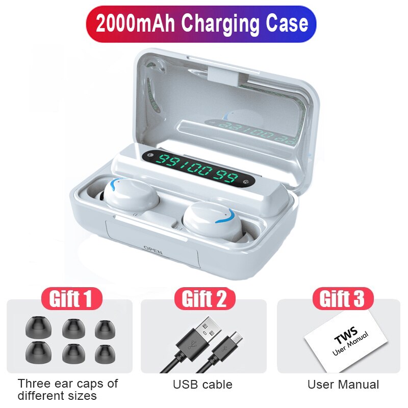 Echte draadloze bluetooth-oortelefoon met touchbediening, sporthoofdtelefoon, mini-oordopjes, stereobas,  f9 waterdichte draadloze headset met microfoon, android: C