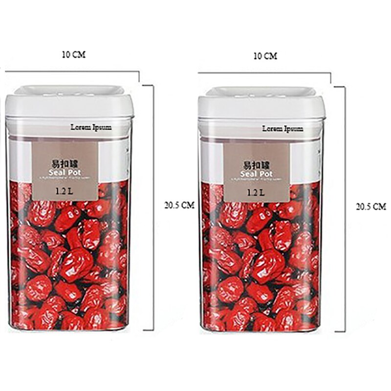 Plastic Food Storage Box Kitchen Refrigerator Containers Transparent Sealed Cans Lid Fresh-keeping Tanks Storage Containers: 2pcs 1.2L