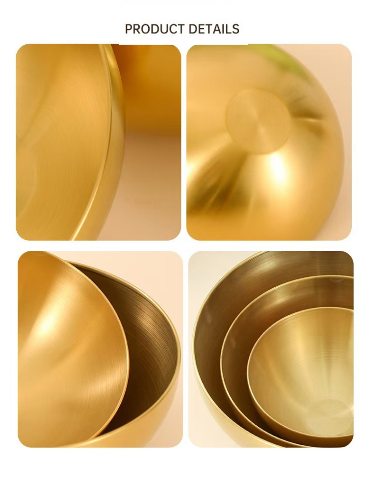 Golden Silver Salad Bowls Large Capacity Stainless Steel Korean Soup Rice Noodle Ramen Bowl Tableware Food Container Utensils