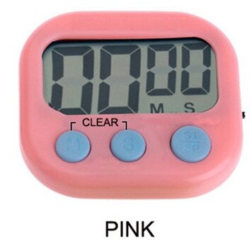 Minuterie de cuisine magnétique LCD, compte à rebours numérique, alarme avec support, minuteur de cuisine blanc, horloge de cuisson pratique: PINK