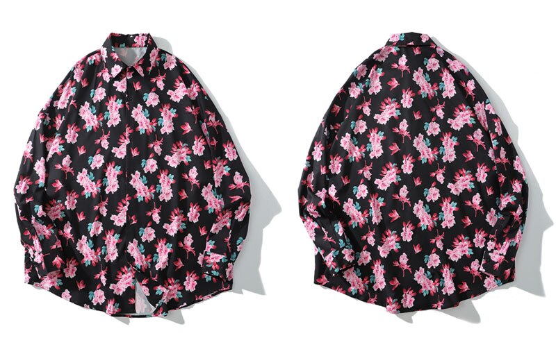 Gonthwid Pioen Bloemen Bloemenprint Lange Mouwen Hawaiiaanse Strand Shirts Heren Zomer Casual Button Down Strand Blouse Tops: XL