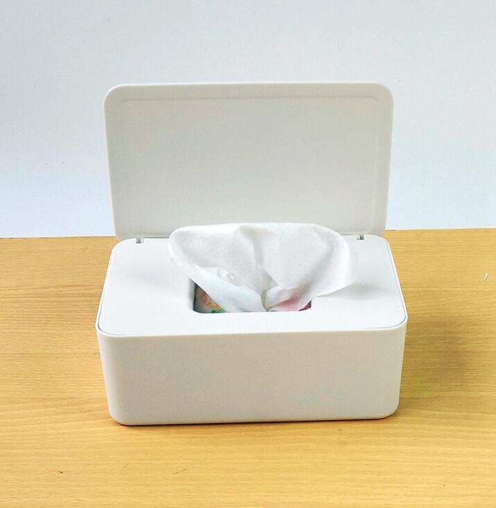 Vådt vævskasse desktop forsegling babyservietter papir opbevaringsboks dispenserholder husholdningsplast støvtæt med låg vævskasse: Hvid