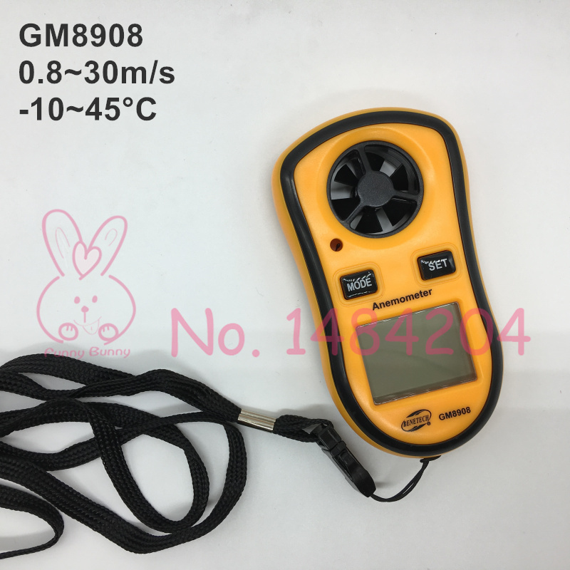 Digitale Anemometer GM8908 Luchtsnelheid 0.8-30 m/s Temperatuur-10-45 C Wind Meter Handheld Mini air Flow Meter