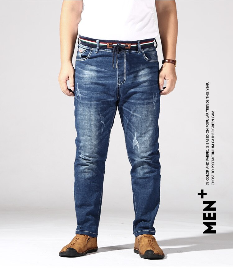 Jean grande taille élastique pour homme, pantalon ample, droit, extensible, bleu Denim, grande taille 8XL, printemps automne