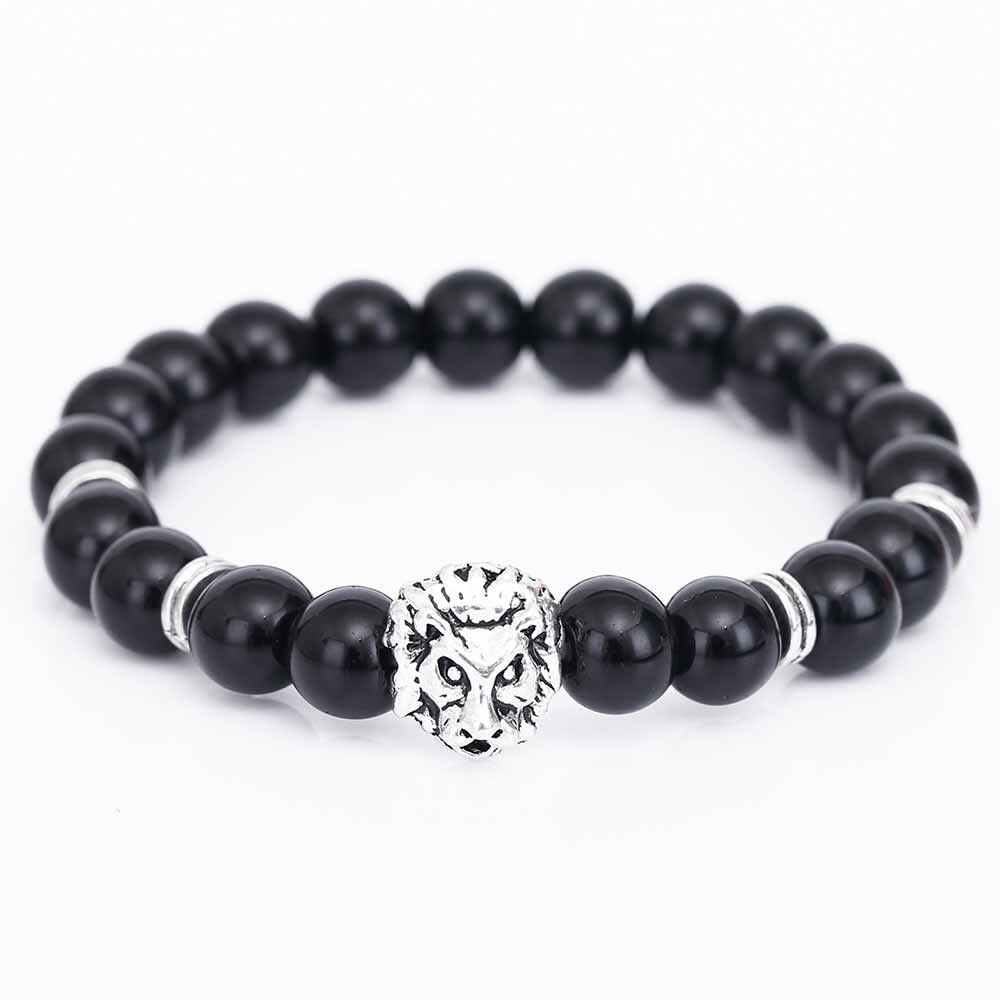 Bracelet en pierre de lave noire pour homme, perles de bouddha, tête de Lion, accessoires,: A 6