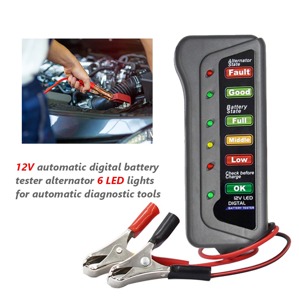 12V Auto Digital Battery Tester Alternator 6 LED Light Car Diagnostic Tool