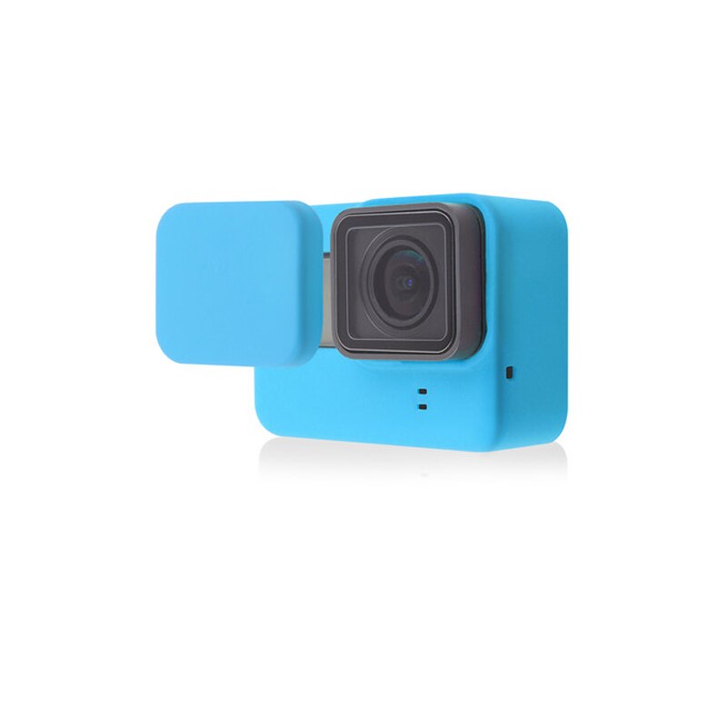 Set Zachte Siliconen Rubber Frame Beschermhoes + Lens Cap + Verstelbare Polsband Voor Gopro Hero 5 6 7 zwart Camera Accessoire: blue