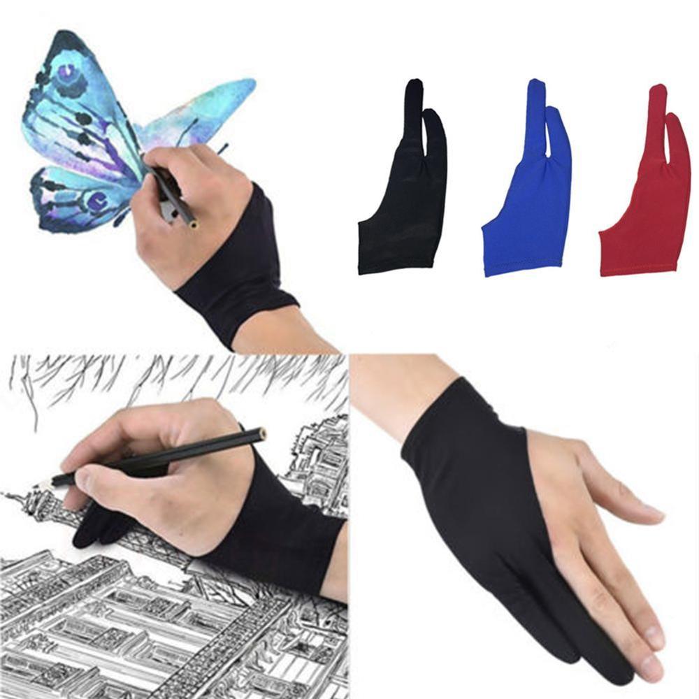2 Pièces Artiste Gant 2-doigts Dessin Gants Anti-encrassement pour Tablette Graphique Tache Souche Bâton Stylo Recharge Droit Gauche