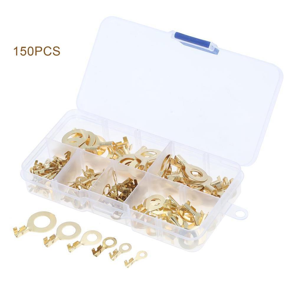 Unids/set 150, terminales doradas tipo anillo Latón Dorado, conectores de terminales de crimpado sin aislamiento, conectores de cables de 3,2 Mm-10,2 Mm