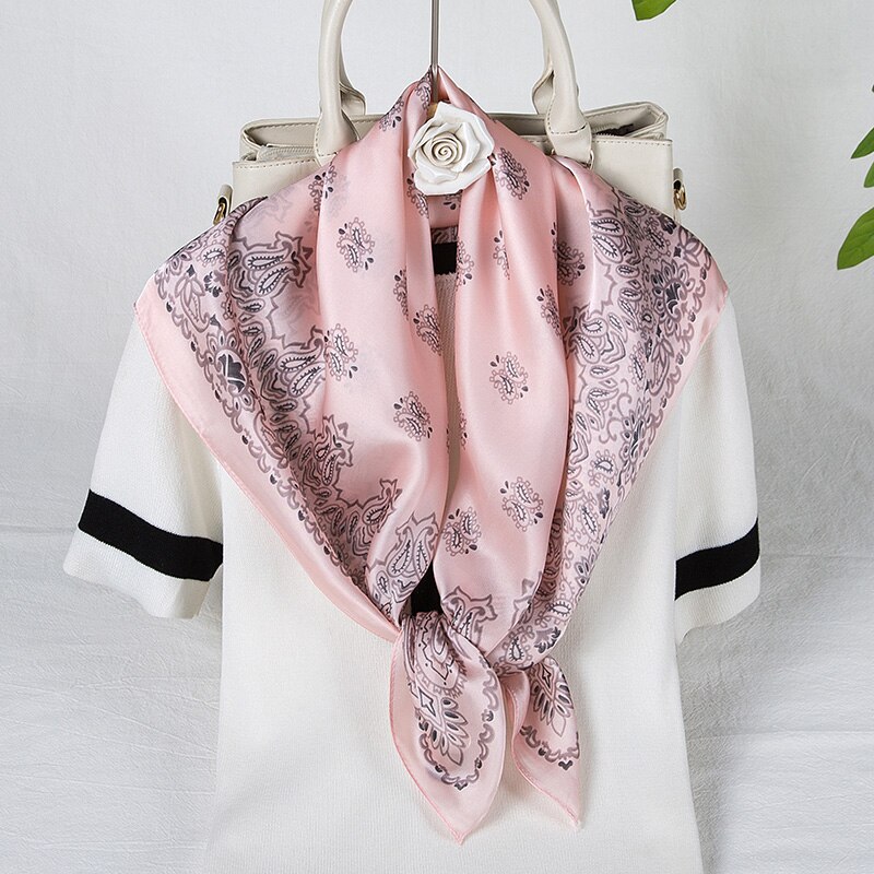 Women Imitation Silk Kerchief Scarves Print Square Neckerchief Office Lady Scarf Muffler Shawl Bag Clothes Accessories