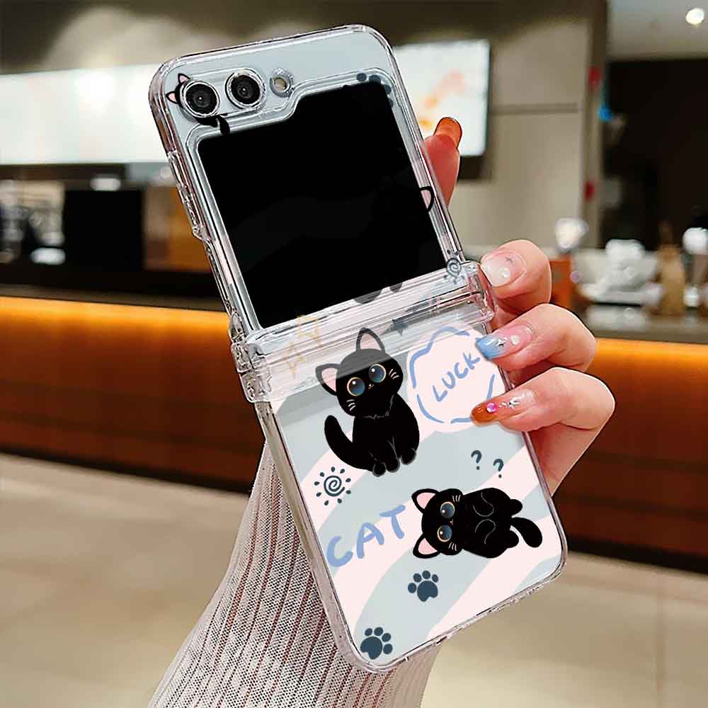 Case For Samsung Galaxy Z Flip 6 5 4 3 Transparent Hard Folding Luxury Pattern For Samsung Z Flip3 Flip4 Flip5 Flip6 Clear Cover