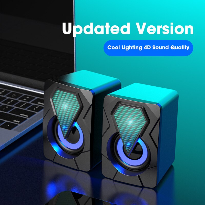 Computer Speakers for Laptop PC Subwoofer 4D Surround Sound Desktop Speaker Colorful LED Light Column Soundbar Theater Box Music