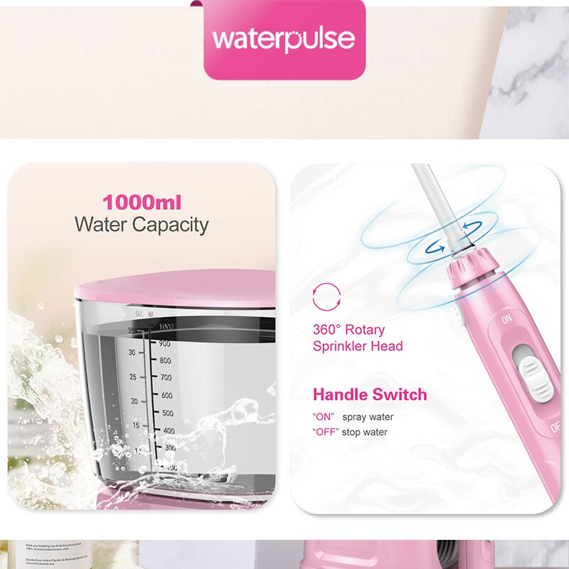 Waterpulse Oral Irrigator Dental Water Flosser 1000ml Capacity Tank Oral Irrigator Dental Water Floss Jet Tooth Cleaner