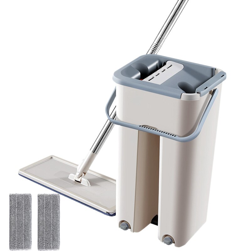 Exprimidor plano, trapeador automático mágico y cubo, para evitar lavarse las manos, paño de limpieza de microfibra, para cocina, piso de madera, mopa: 2pcs