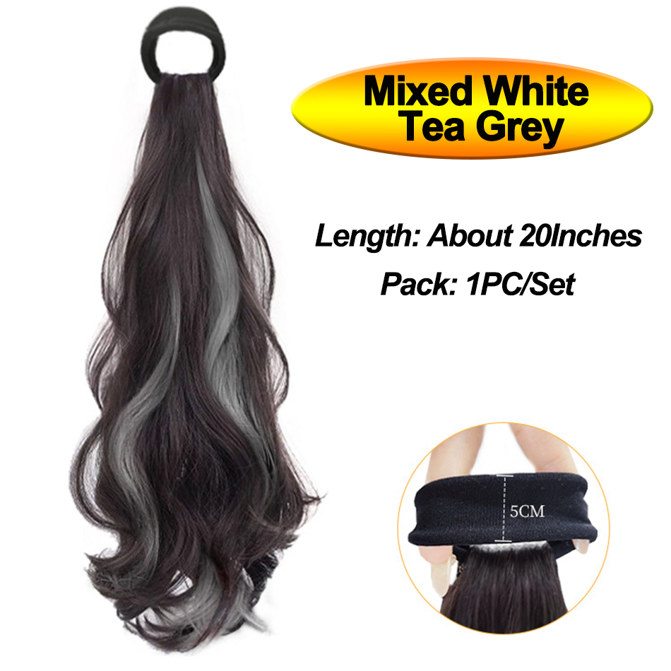 Vitality synthetische pruik paardenstaart lang golvend paardenstaarthaar met hoge elasticiteit rubberen band hittebestendig haarstukje voor dagelijks gebruik: Zilver