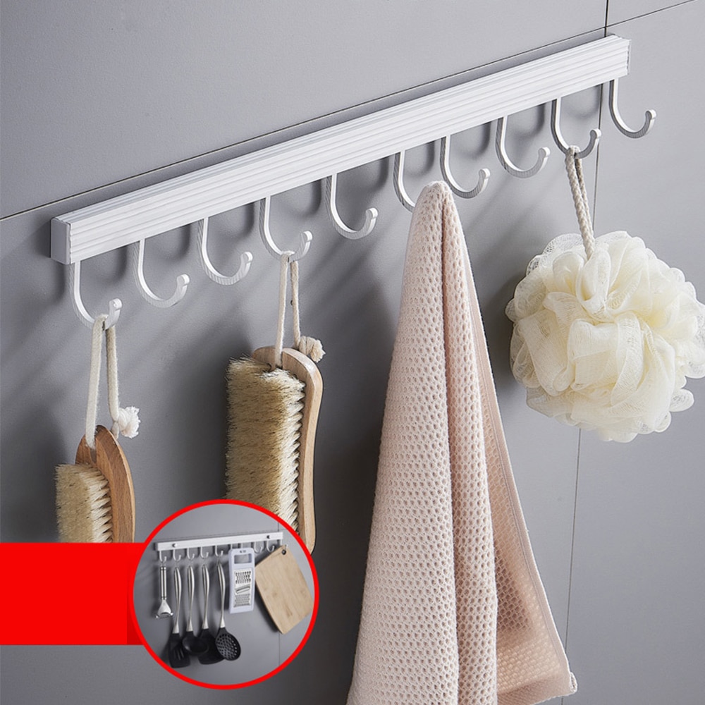 Kitchen Storage Shelf with Hook Wall Mount Coat Rack Rail Bar Wall Storage Hanger Kitchen Organizer Bathroom Accessories