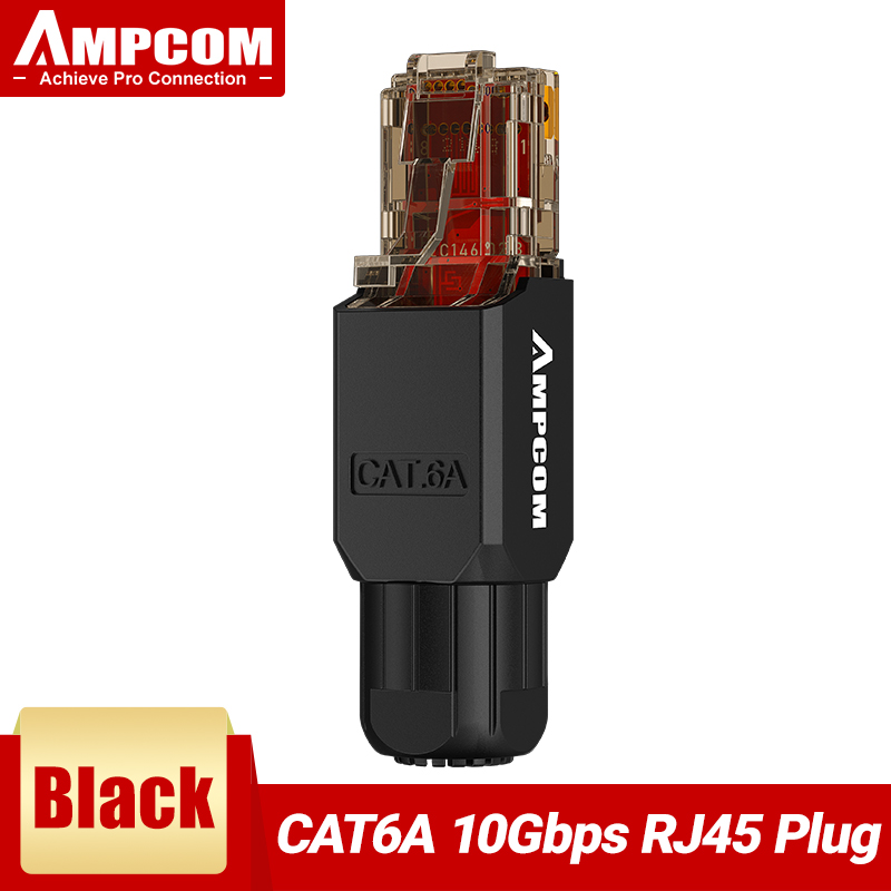 AMPCOM Werkzeugfreier RJ45-Stecker, kein Crimpwerkzeug weniger UTP 1000 Mbit/s Katze6/Katze6A Modularstecker für verseiltes fest-LAN-Ethernet-Kabel: Gold