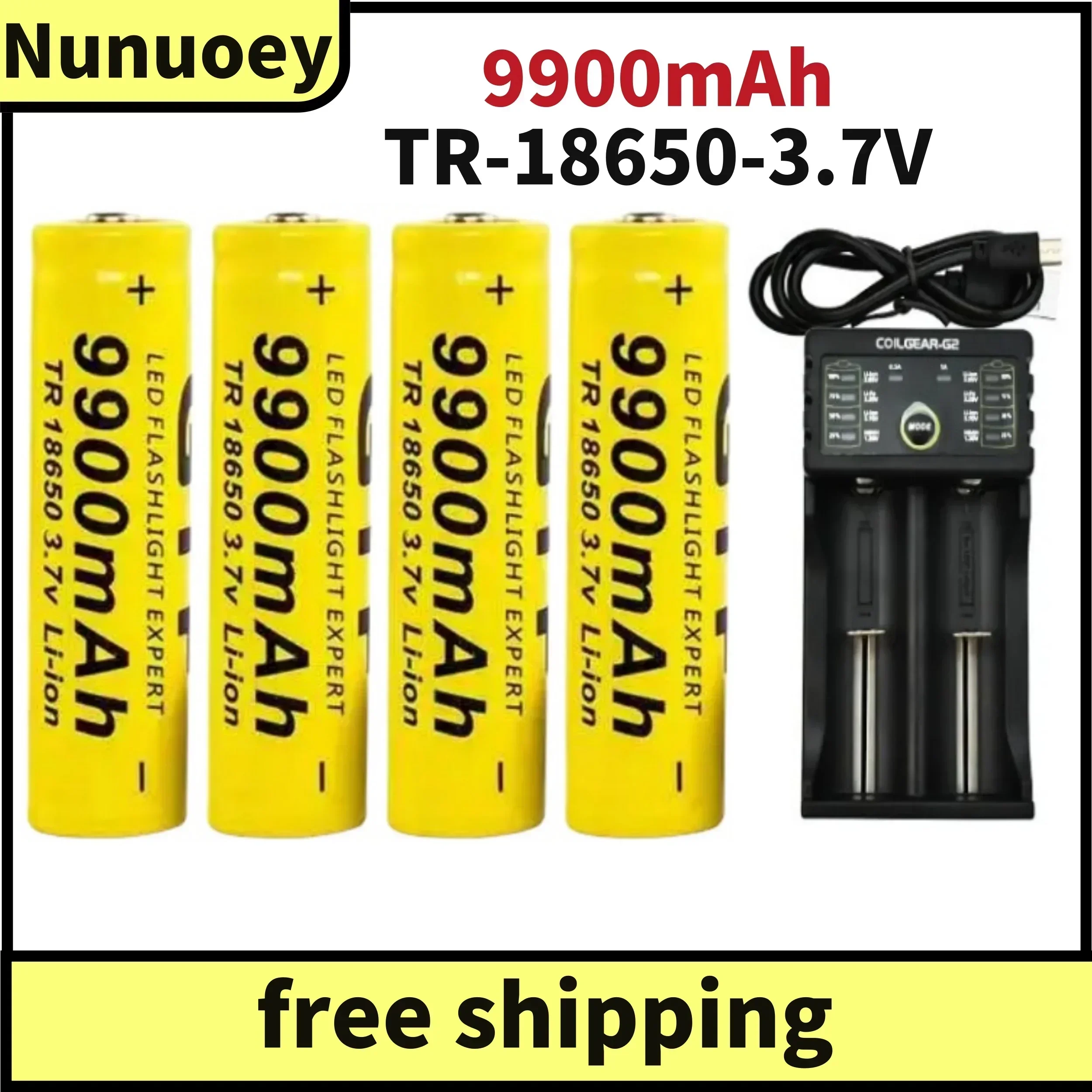 2025 nueva batería 18650 más vendida 3,7 V 9900 mAh batería recargable de iones de litio, adecuada para baterías de linterna LED