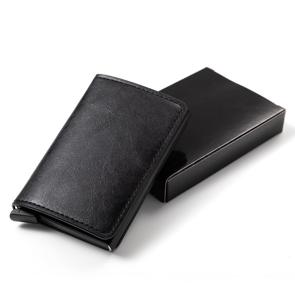 Zovyvol Veiligheid Smart Portemonnee Anti-Diefstal Mannen En Vrouwen Kaart Portemonnee Metalen Aluminium Solid Slim Kleine Korte Portemonnee cartera Mujer: Black CZ0008
