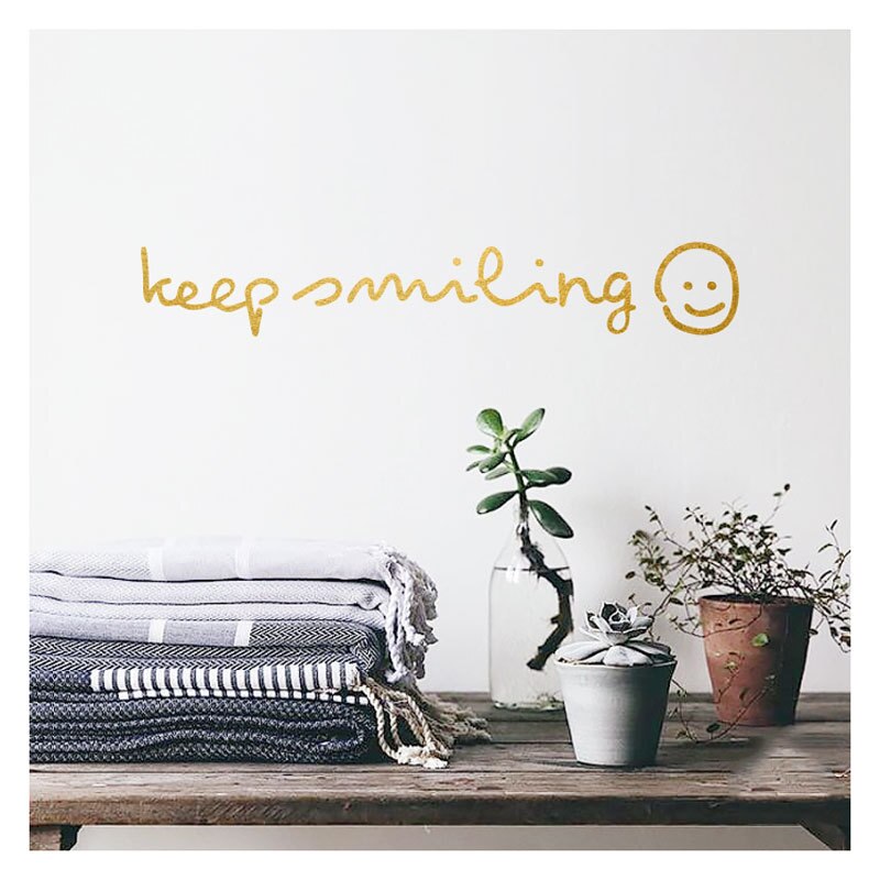 Keep Smiling Inspiration Quotes Stickers Wall Art Decals Letter Stickers for Living Room Bedroom Kids Room Home Decor Black Gold: Gold
