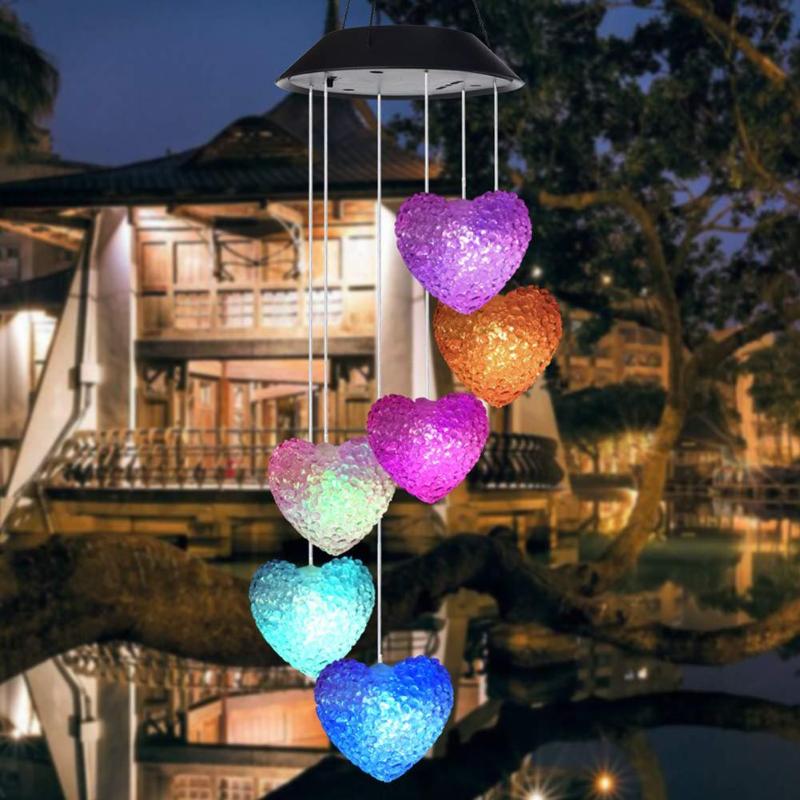 LED Solar Wind Chimes Light 6LED Colorful Love Heart Wind Chime Lamp Solar Powered Garden Hanging Lamp
