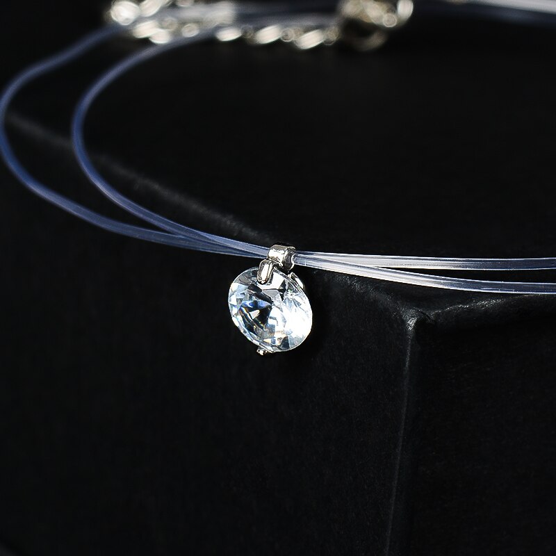 SHUANGR-collar de hilo de pescar transparente para mujer, Gargantilla con diamantes de imitación, 9 colores
