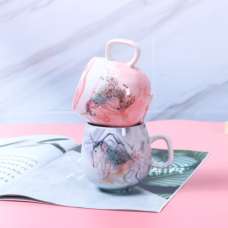 Tazas de café de flamenco, Taza de cerámica de viaje con patrón de mármol, pareja, taza de unicornio, 300-400ml