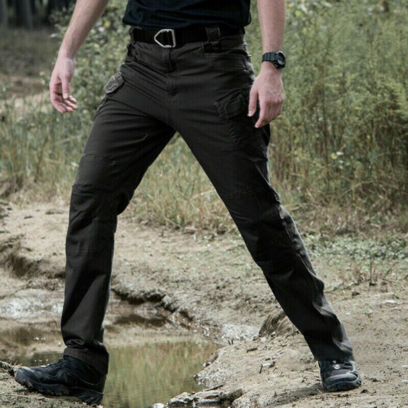 TOPMen's Pants Waterproof Windproof Trousers Outside Sports Hiking Pants Multi-Pocket Work Pants Black M