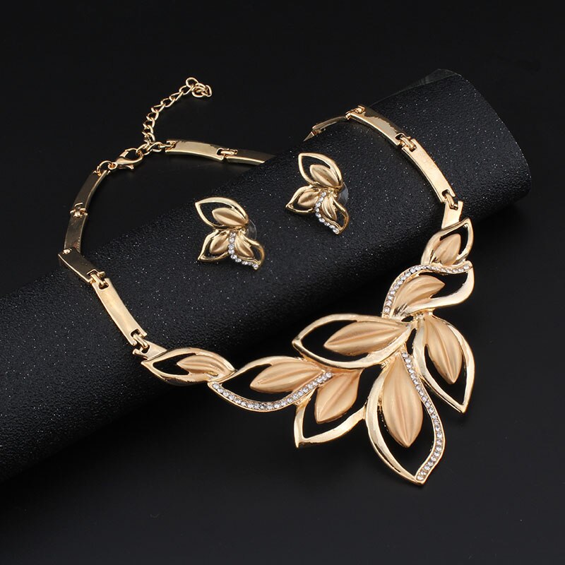 Jiayi jiaduo afrikaanse bruidssieradenset met gouden ketting en oorbellen met bloemen voor dames, bruiloftsaccessoires