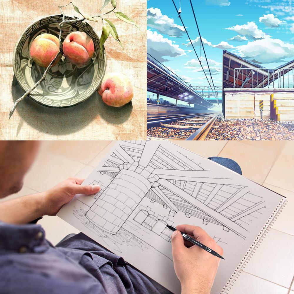 Stylo à pointe en feutre 12/60/100 couleurs, marqueur d'art pour dessin, peinture, ensemble de pinceaux de coloriage à l'eau, ensemble de stylos à double pointe pour l'école