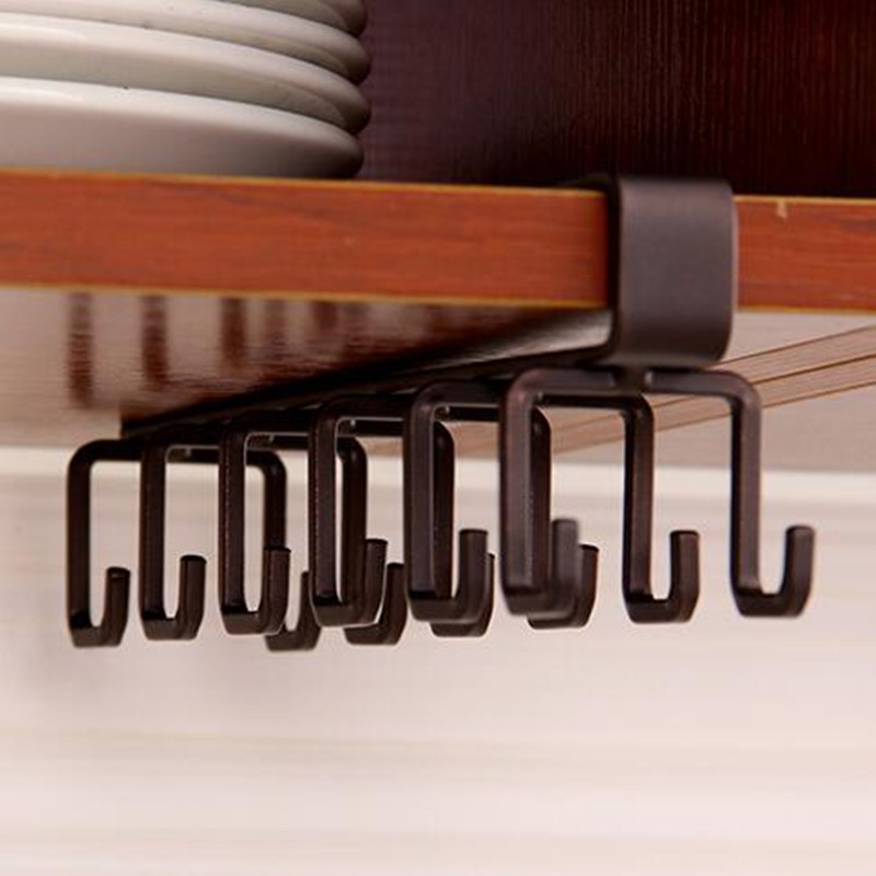 Space saver Cabinet hanging shelf Kitchenware Cup Holder with 6 Hook organization Storage rack for bathroom Kitchen supplies