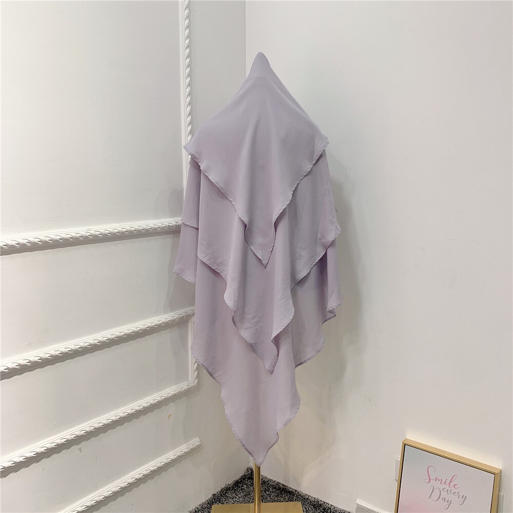 Foulard khimar trois couches à volants pour femmes, hijab, musulmane, dubaï, Turban turc, châles malaisiens, marocain: GRAY