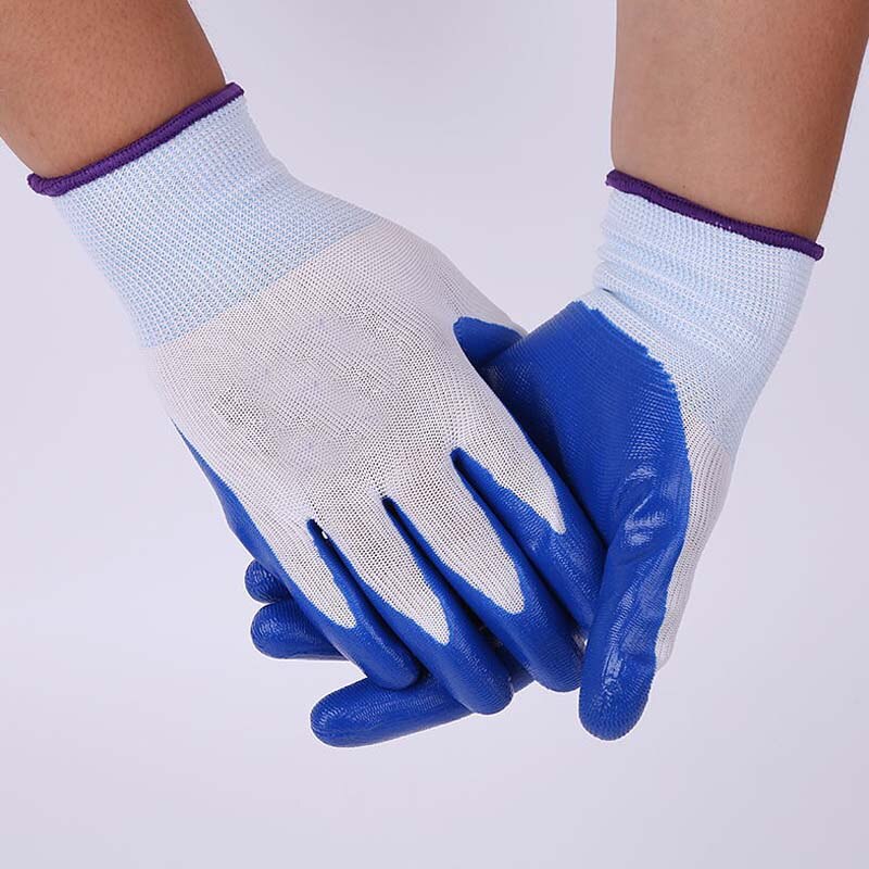 White yarn blue dipped gloves hanging rubber non-slip wear-resistant work protective gloves