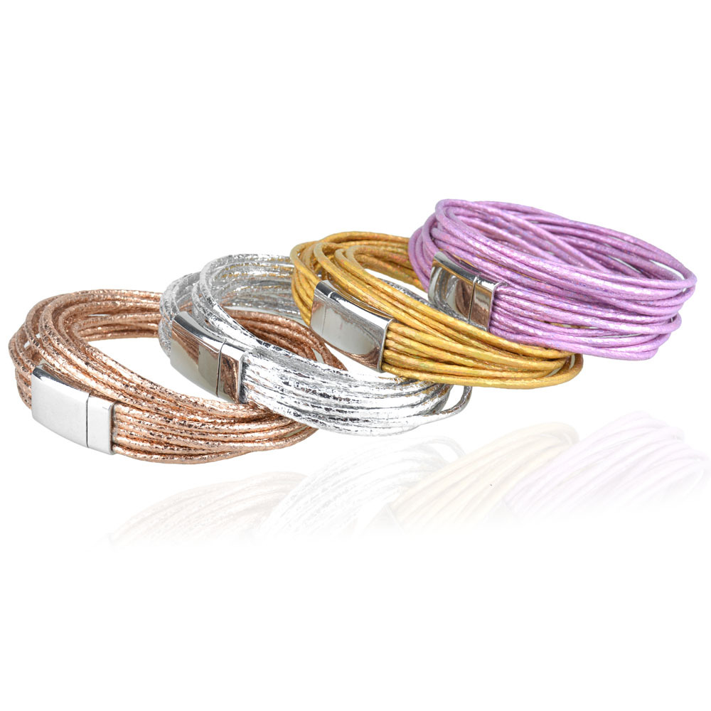 Fugtig; d 4 farver flere lag læder armbånd & amp; armbånd kvinder klassiske reb kæde charms armbånd smykker