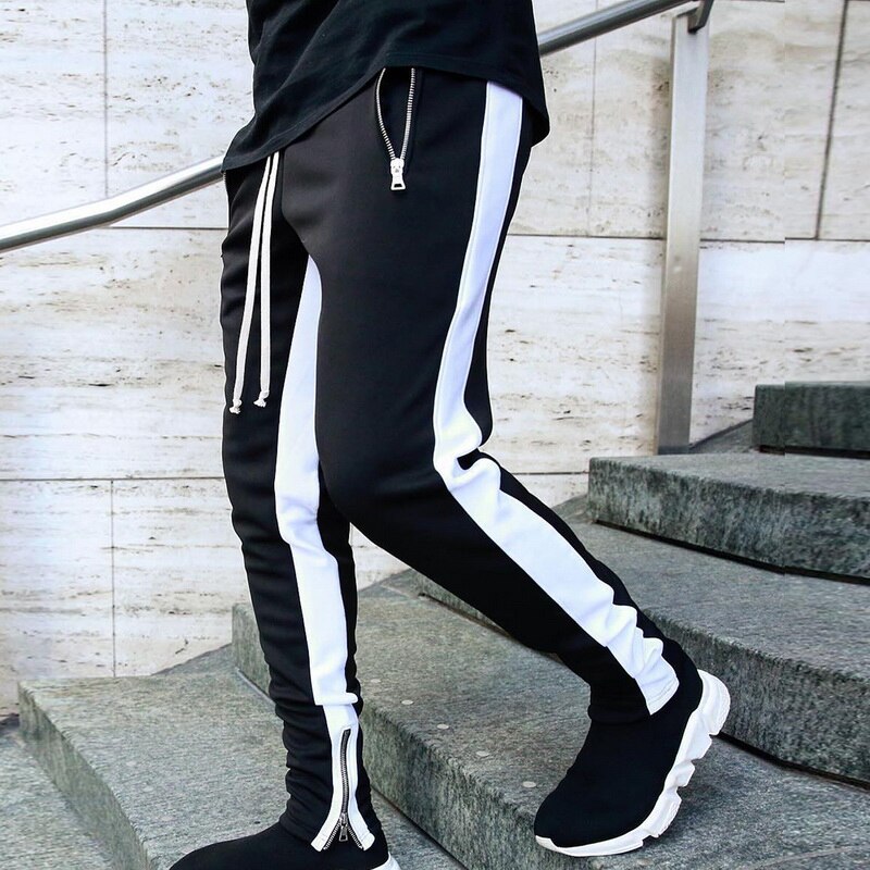 Herre joggers lynlås afslappede bukser fitness sportstøj træningsdragt underdele skinny sweatpants bukser sorte fitness gym jogger joggers