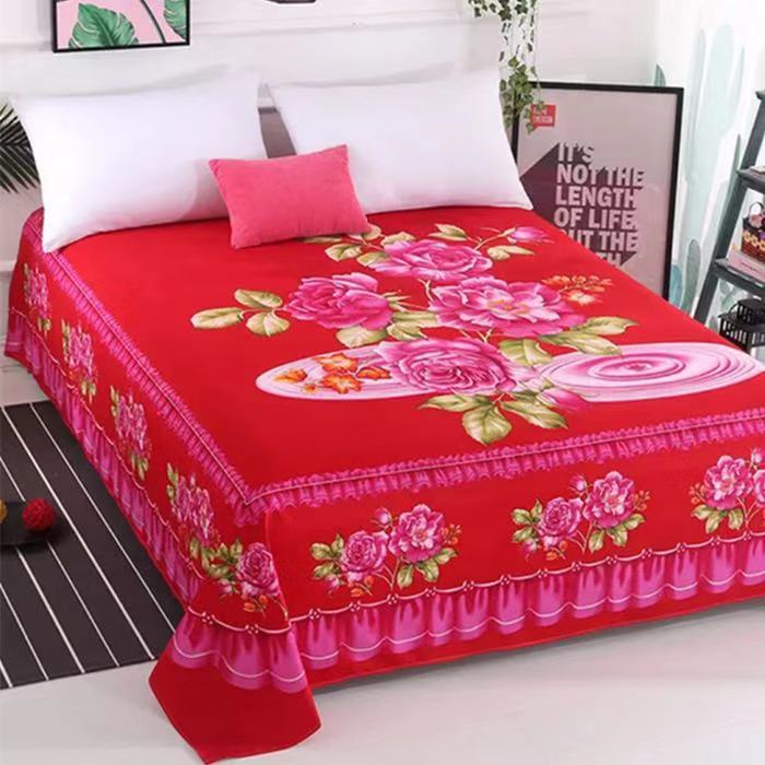1pc fleur ponçage doux mariage drap de lit grande taille 245x245cm plat drap de lit épaissir double drap de lit pas de taie d'oreiller: Color 8