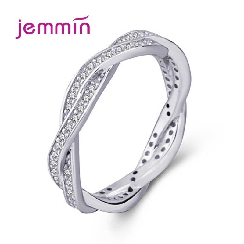 925 Sterling Silber Hochzeit Engagement Ring Für Frauen Twist Welle Kurve Band Trendy CZ Zirkon Schmuck: 7 / Silver